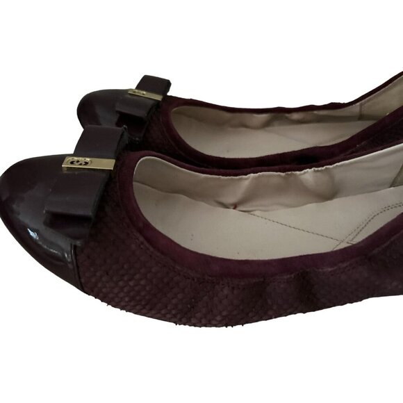 Cole Haan Ballet Flats Purple Color Quilted Suede Leather Gold Bow Size 9.5 - Picture 6 of 12